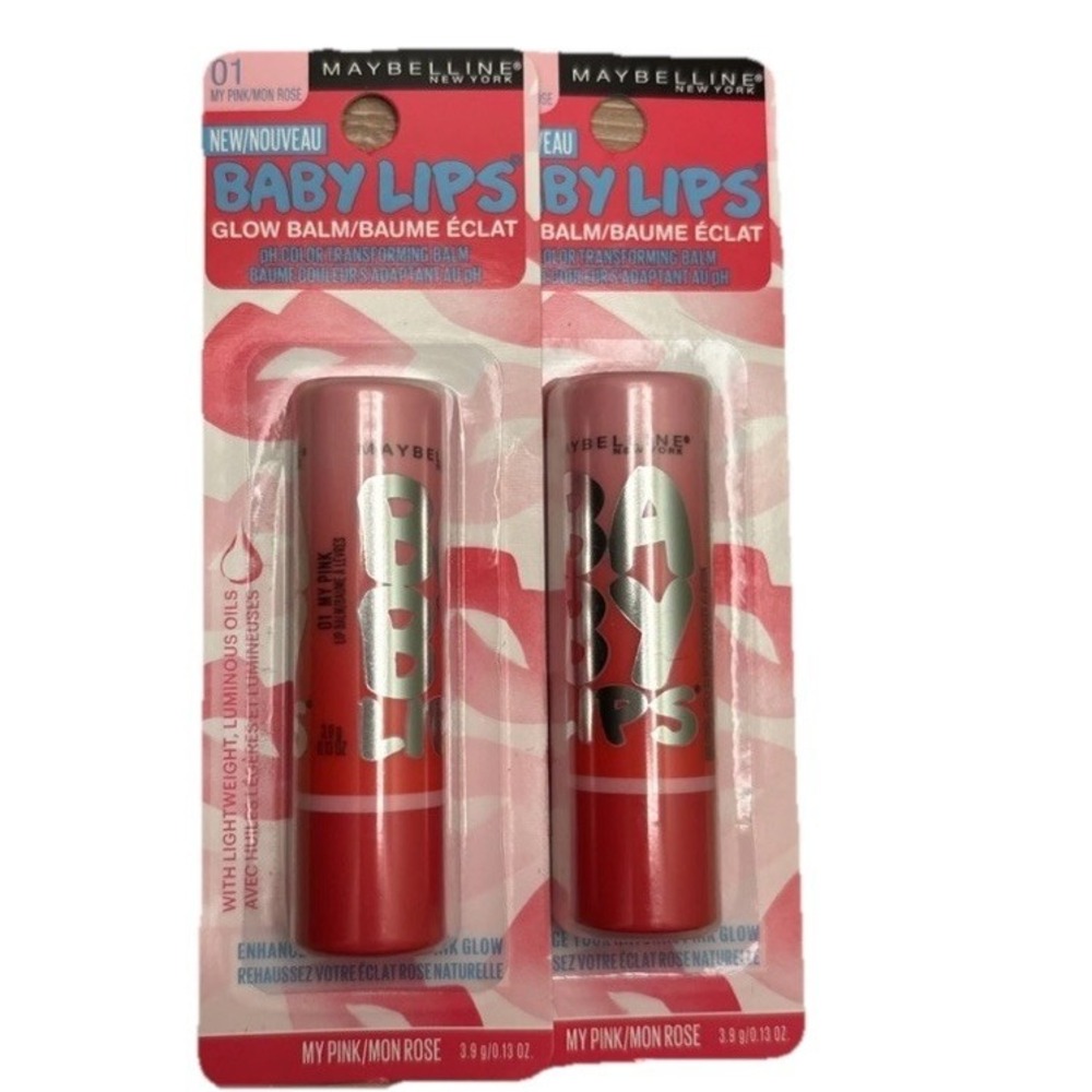 Lot of 2 Maybelline Baby Lips Glow Balm - 01 My Pink - Custom pH Color - NEW